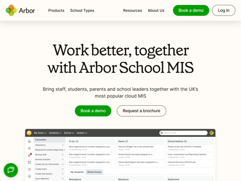 Screenshot of the Arbor website.