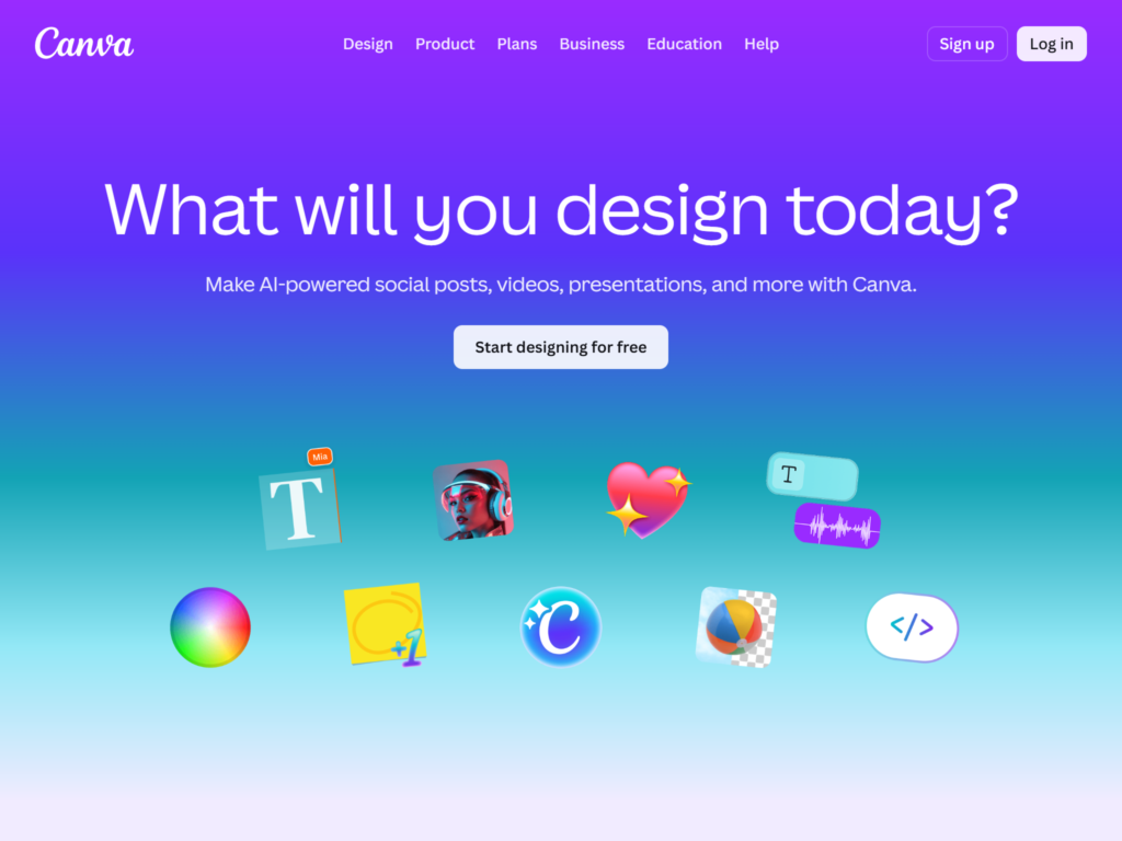 Screenshot of the Canva website.