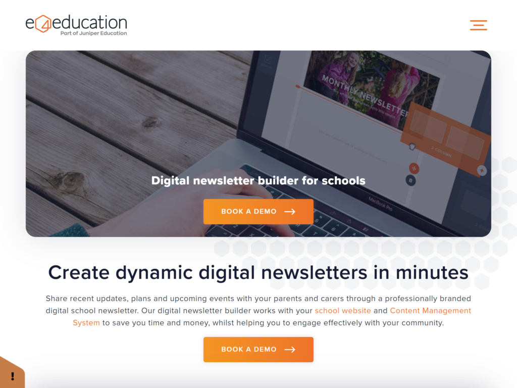 Screenshot of the e4education website.