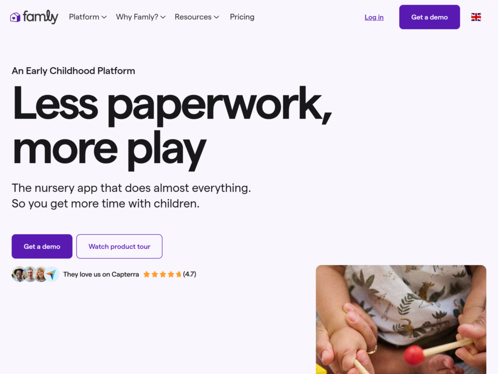 Screenshot of the Famly website.