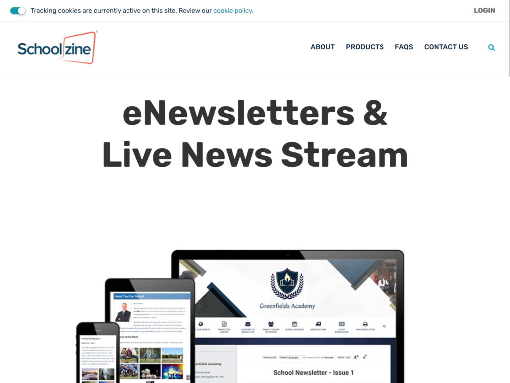 Screenshot of the Schoolzine website.